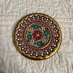 Colorful Hand-Painted Ceramic Dish – Gold Rim, Floral Mandala Design